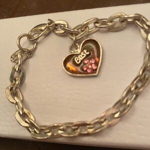 Heart Charm Silvertone Bracelet